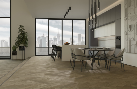 Кварцевый паркет Quartz Parquet Английская Ёлка Дуб Карельский 33-419 браш, фаска
